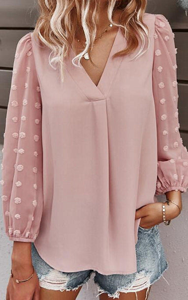 Damen Langarm-Top mit gekerbtem Ausschnitt Eleganz