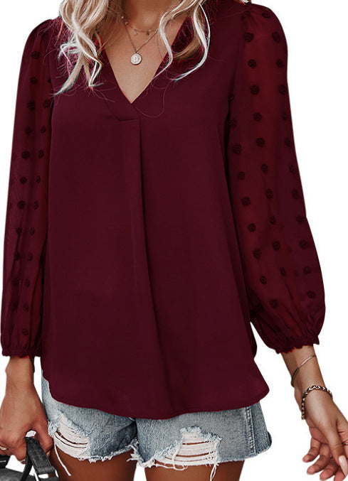 Damen Langarm-Top mit gekerbtem Ausschnitt Eleganz