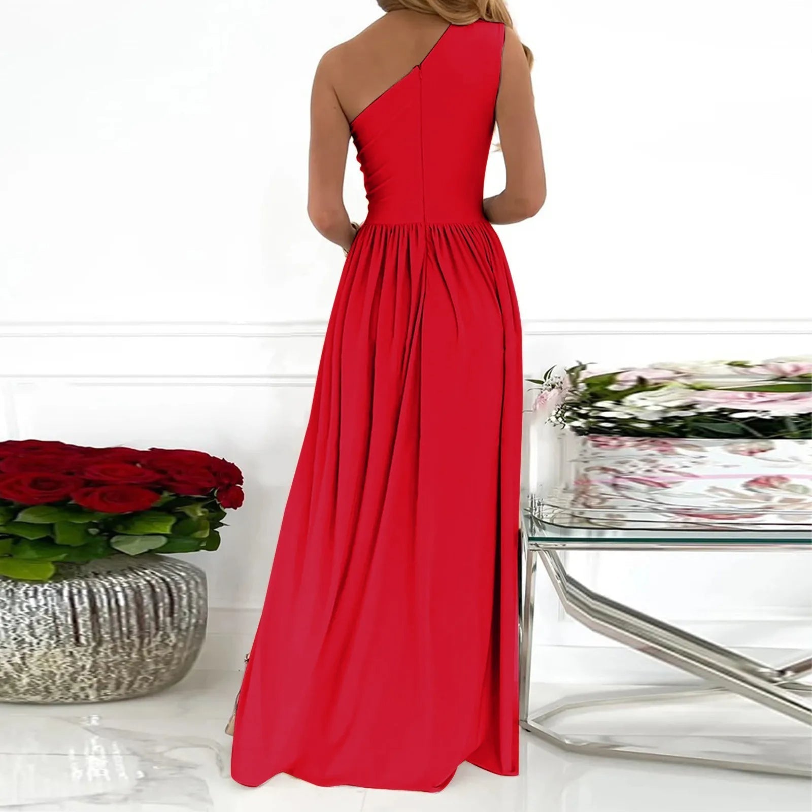 Damen Kleid Asymmetrisch Mit Hohem Schlitz Aus Polyester Für Festliche Anlässe 4