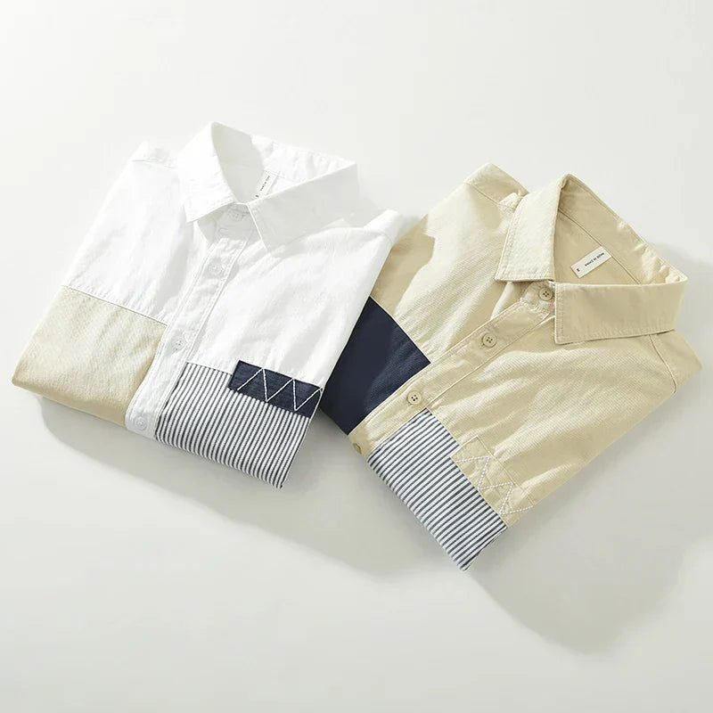 Herren Shirt Lässig Patchwork Baumwolle 6