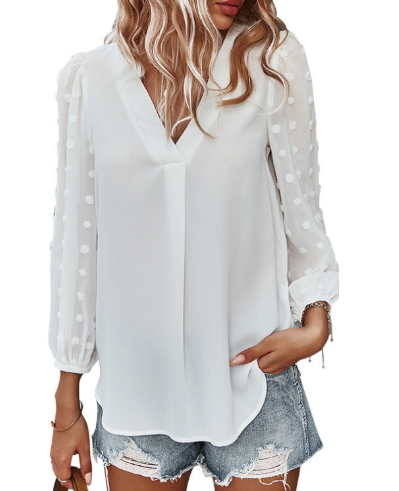 Damen Top Langarm Gekerbter Ausschnitt Hochwertiger Stoff Festliche Oberteile