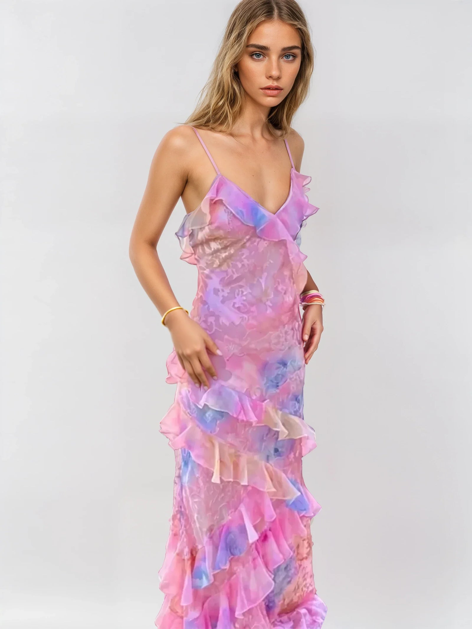 Damen Kleid Pastellfarben Langes Romantisches Mesh für Sommerfeste-1