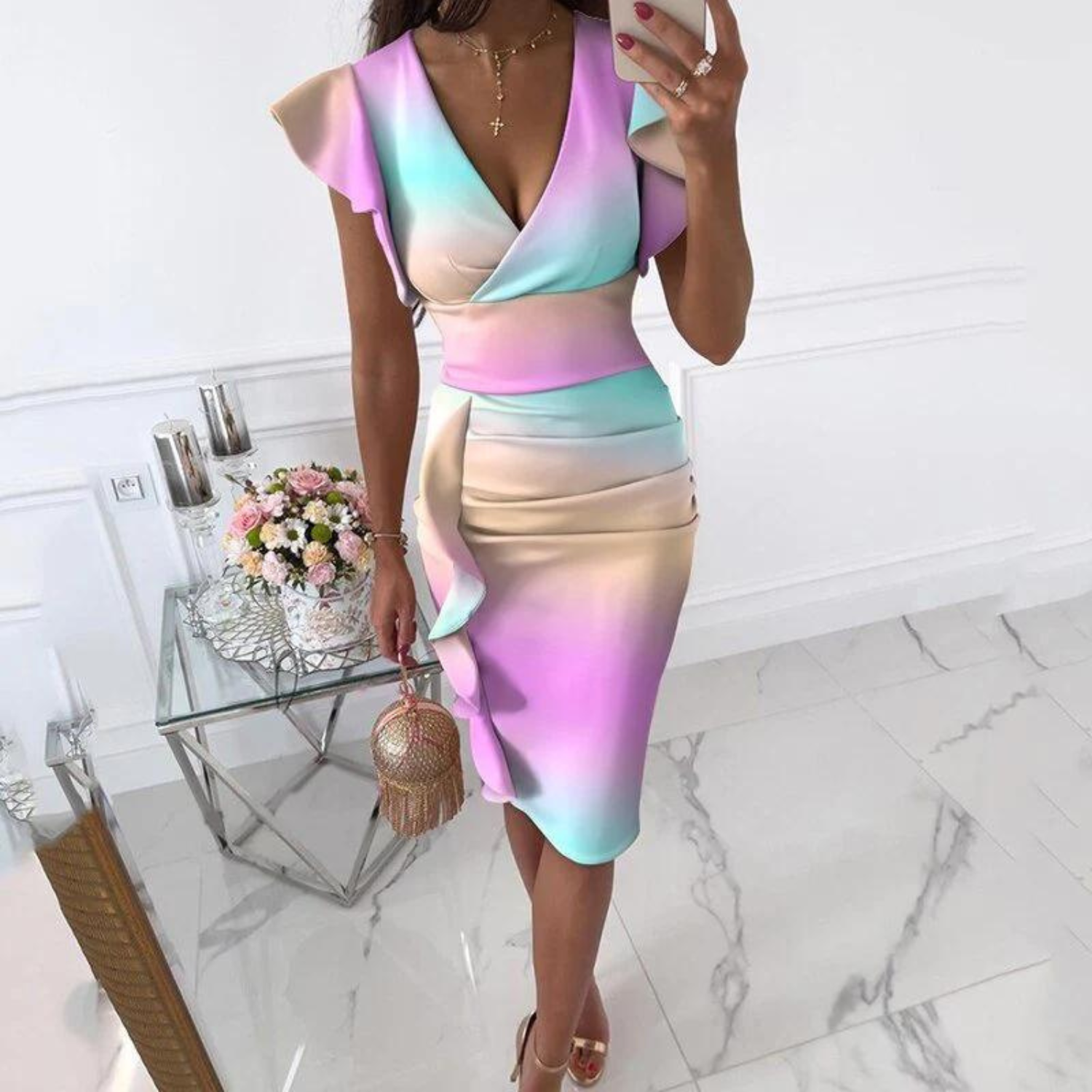 Variant image for Damen Kleid V-Ausschnitt Figurbetont Hochwertige Stoffe-37