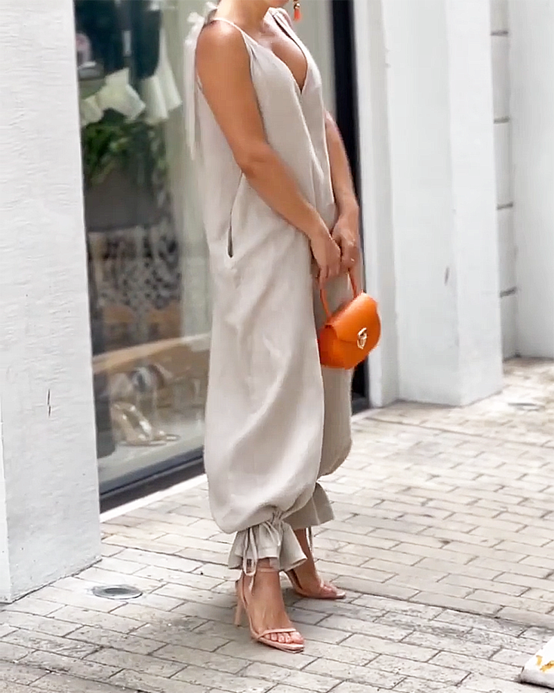 Damen Jumpsuit Ärmellos V-Ausschnitt Elegant Polyester für den Sommer-3