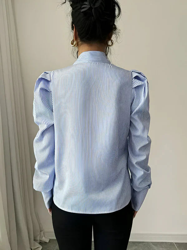 Damen Hemdbluse Gestreift mit Schleifendetail aus Baumwolle-6