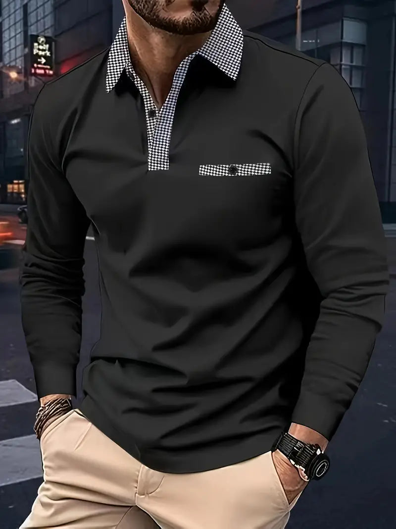 Variant image for Herren Langarm-Poloshirt Klassisch Baumwolle Frühling-33