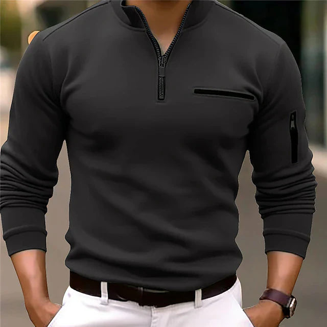 Herren Poloshirt Langarm Stehkragen Baumwolle Elegant und Bequem-1