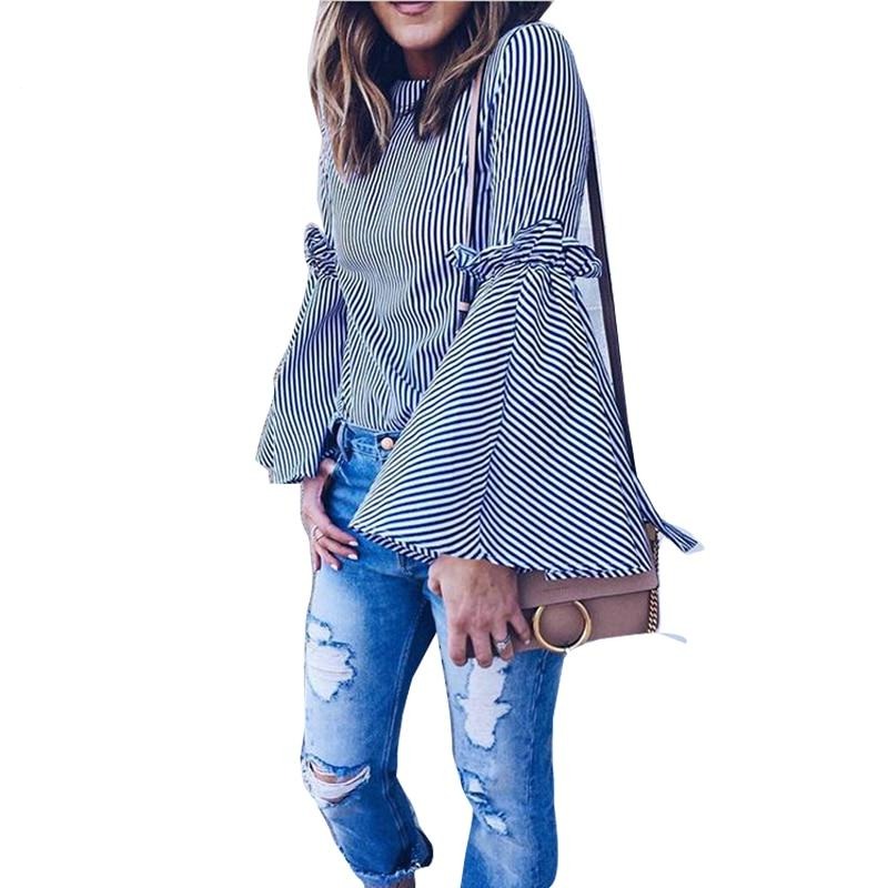 Damen Streifen Bowknot Flare Sleeve