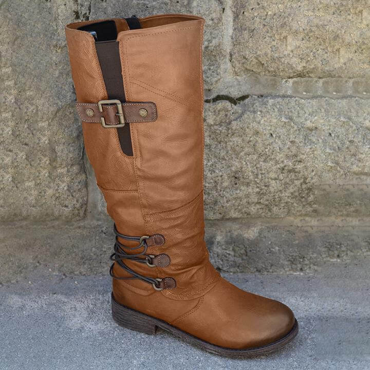 Damen Vintage Leder Zipper Stiefel