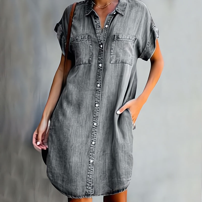 Damen Denim Kleid Einreihig Kurz 2
