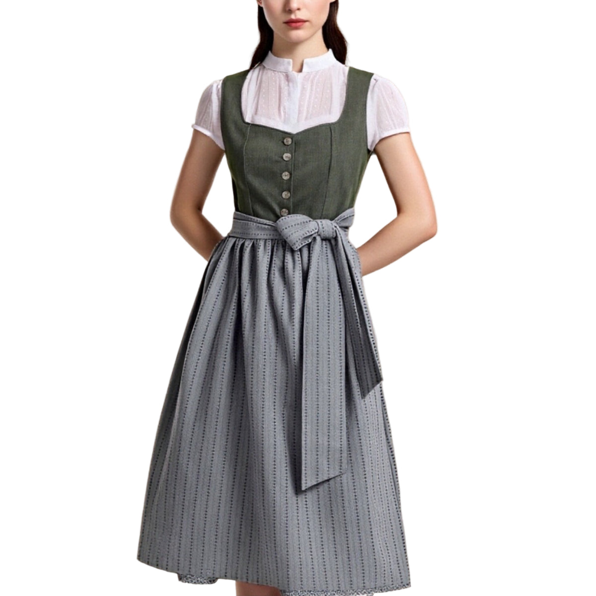 Damen Dirndlkleid Lang Mit Schürze Traditionelles Design Für Oktoberfest 0