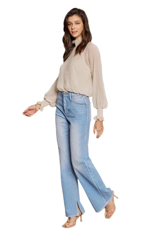 Damen Flared Jeans im 90er Stil mit hohem Bund aus leichtem Denim 0