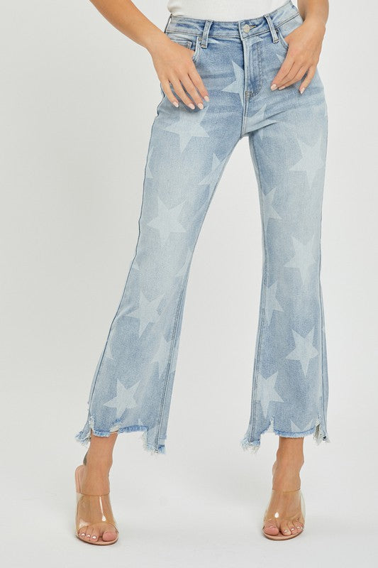 Damen Gerade Jeans mit Hoher Taille und Sternenprint aus Denim 1