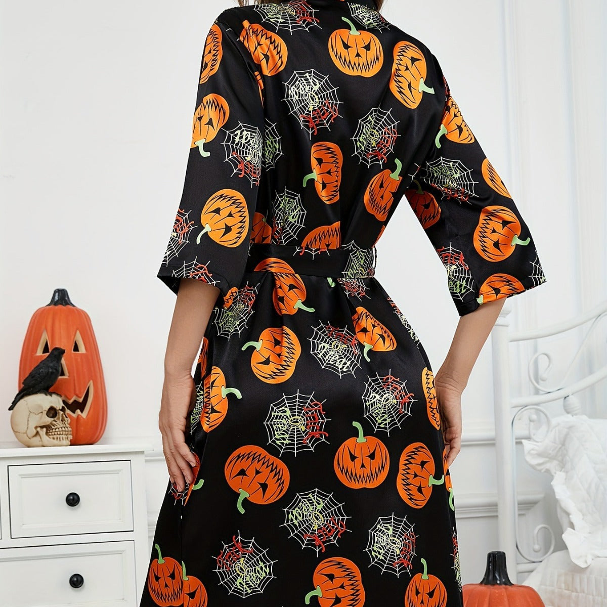 Damen Halloween Kostüm Robe mit Kürbis-Muster 3