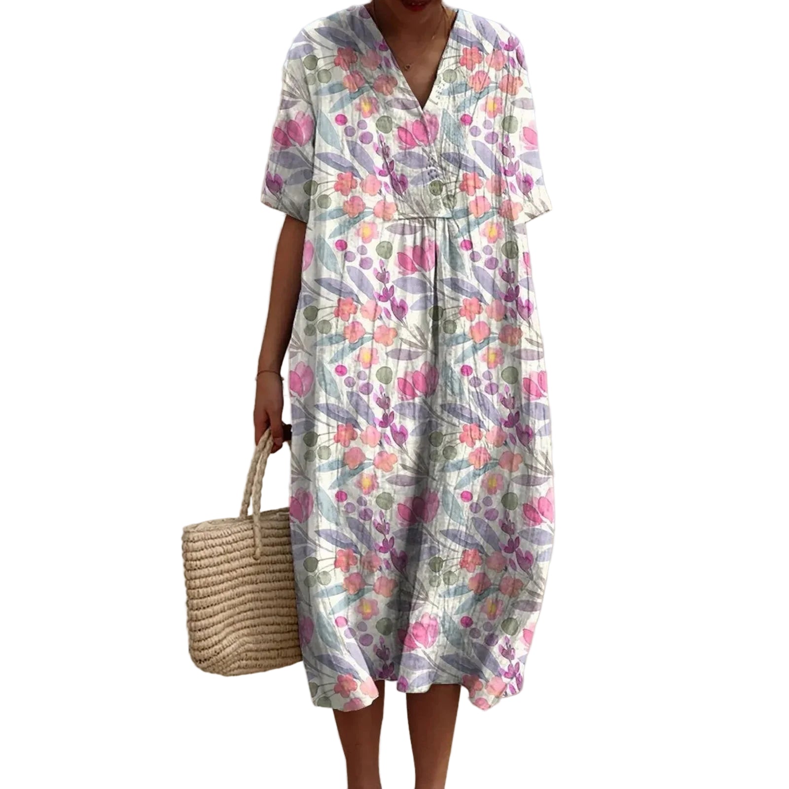 Damen Hemdkleid Kurzarm Blumenmuster mit Taschen aus Hochwertigem Stoff 0