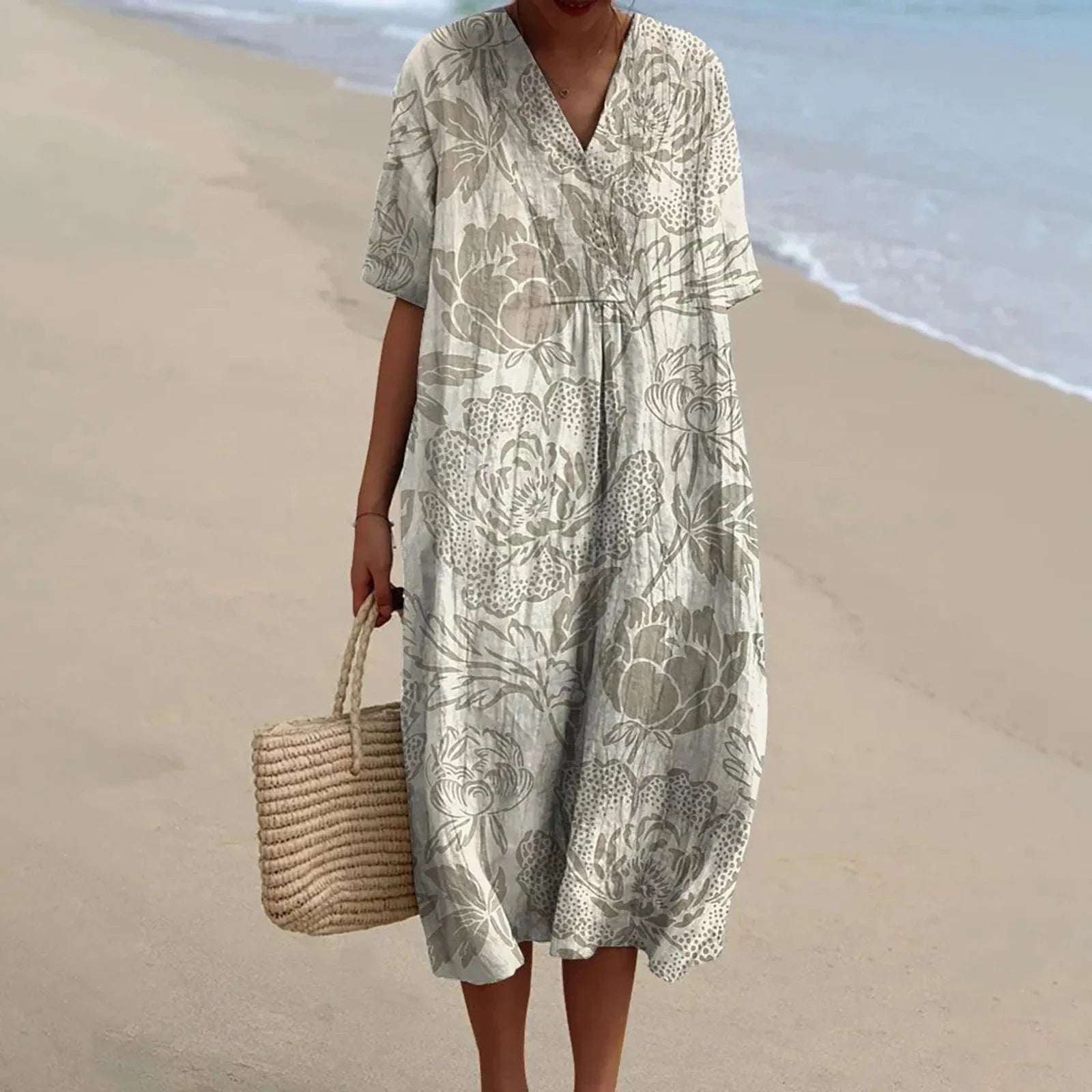 Damen Hemdkleid Kurzarm Blumenmuster mit Taschen aus Hochwertigem Stoff 25
