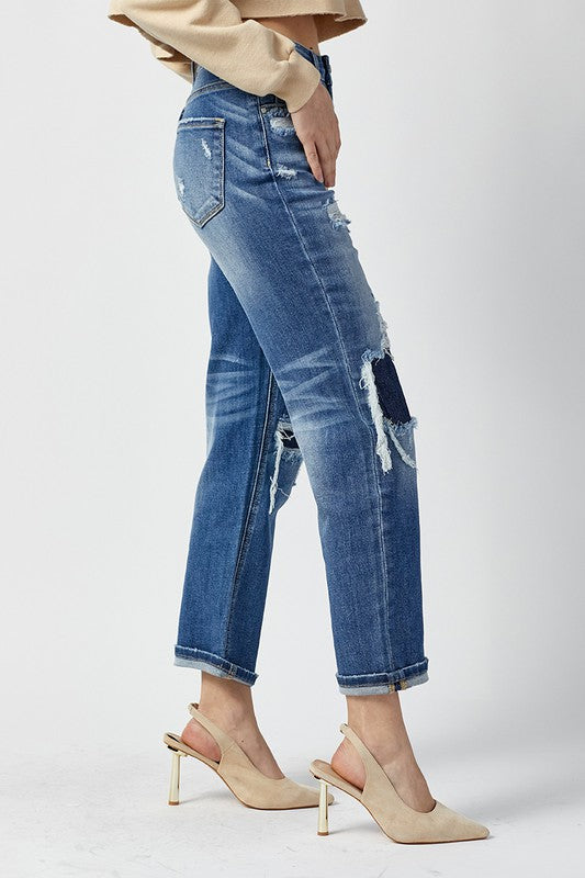 Damen High Rise Straight Jeans Dunkel 2