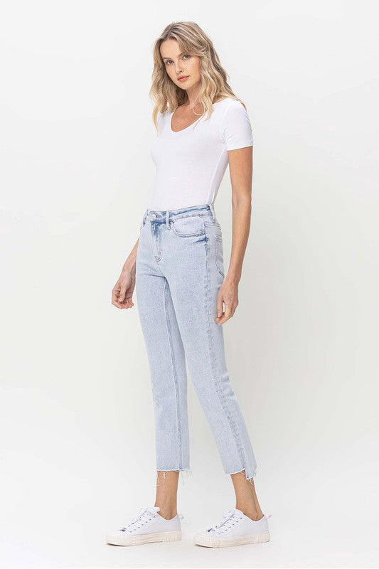 Damen Hoch geschnittene Gerade Jeans aus leichtem Denim 2