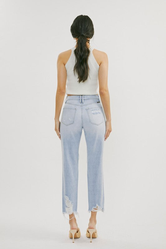 Damen Hochtaillierte Jeans Mit Distressed-Details Denim 2