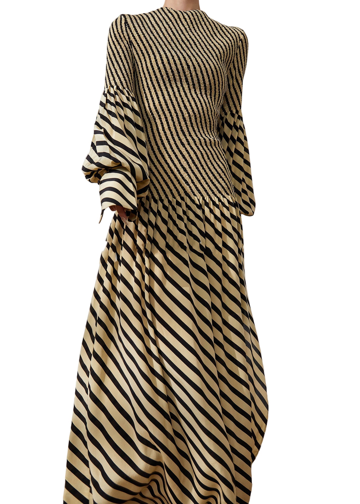 Damen Kleid O-Ausschnitt Gestreiftes Patchwork-Design 1