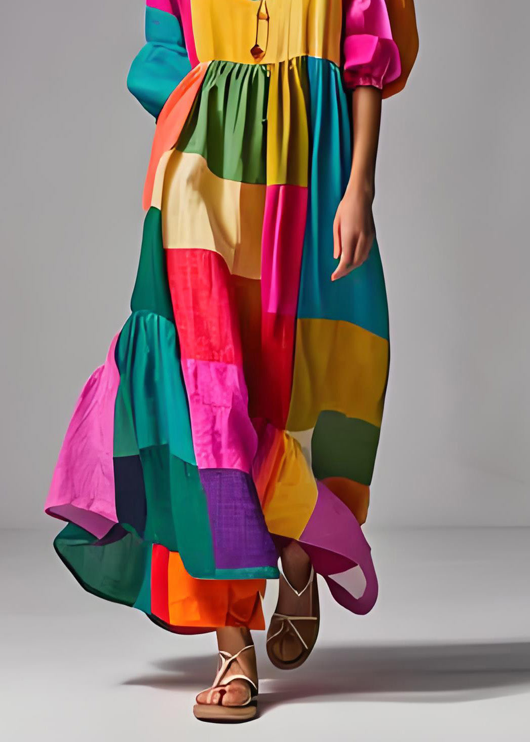 Damen Kleid mit Puffärmeln und U-Ausschnitt, Bequem und Trendy, Ideal für Sommerveranstaltungen 4