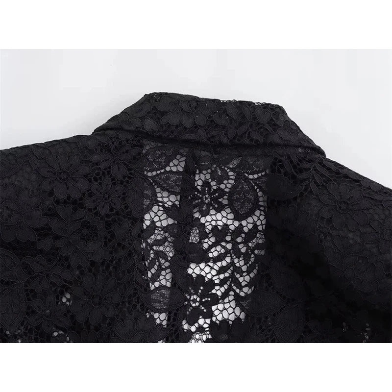 Damen Lace Blazer und Rock Set Eleganter Stil 5