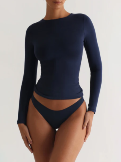 Damen Langarmshirt Klassischer Rundhalsausschnitt Modal Basic Longsleeve 9