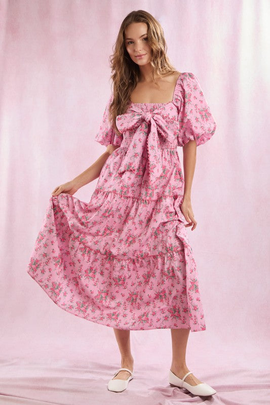 Damen Maxi Kleid mit Blumenmuster und Schleifendetail 2