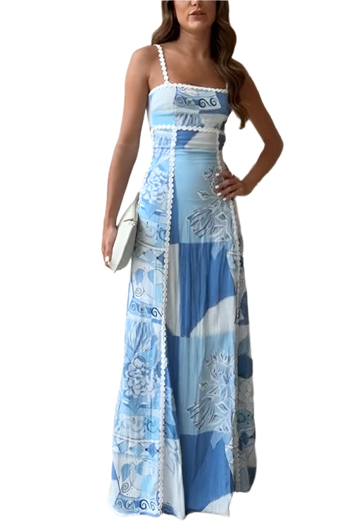 Damen Maxi Kleid mit Schleifenrücken und Druckdesign 0