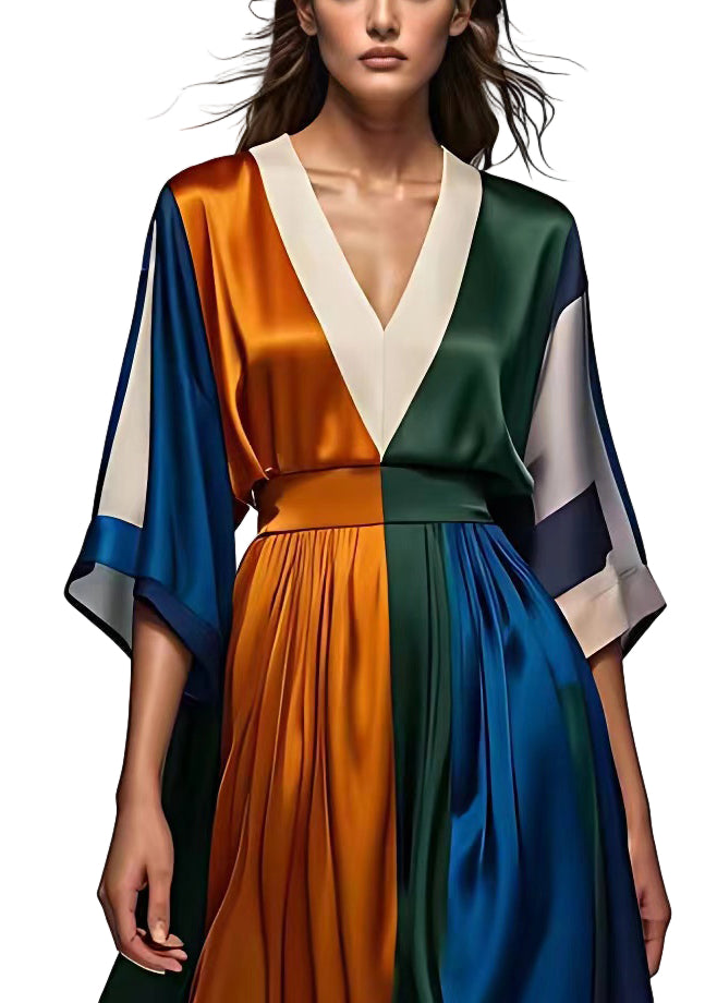 Damen Maxikleid V-Ausschnitt Hohe Taille Festliches Kleid Hochzeitsgast 0