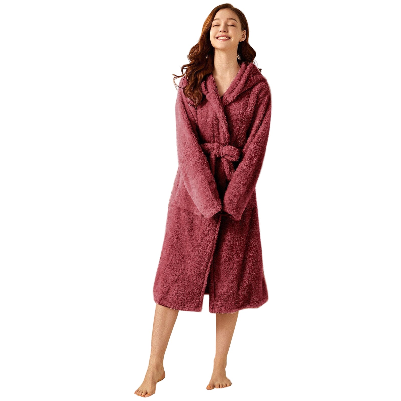 Damen Morgenmantel mit Kapuze aus Frottee, Bequem und Praktisch für Zuhause 0