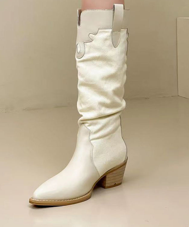 Damen Overknee Stiefel mit Modischem Spleißen und Klobiger Zehenpartie 1