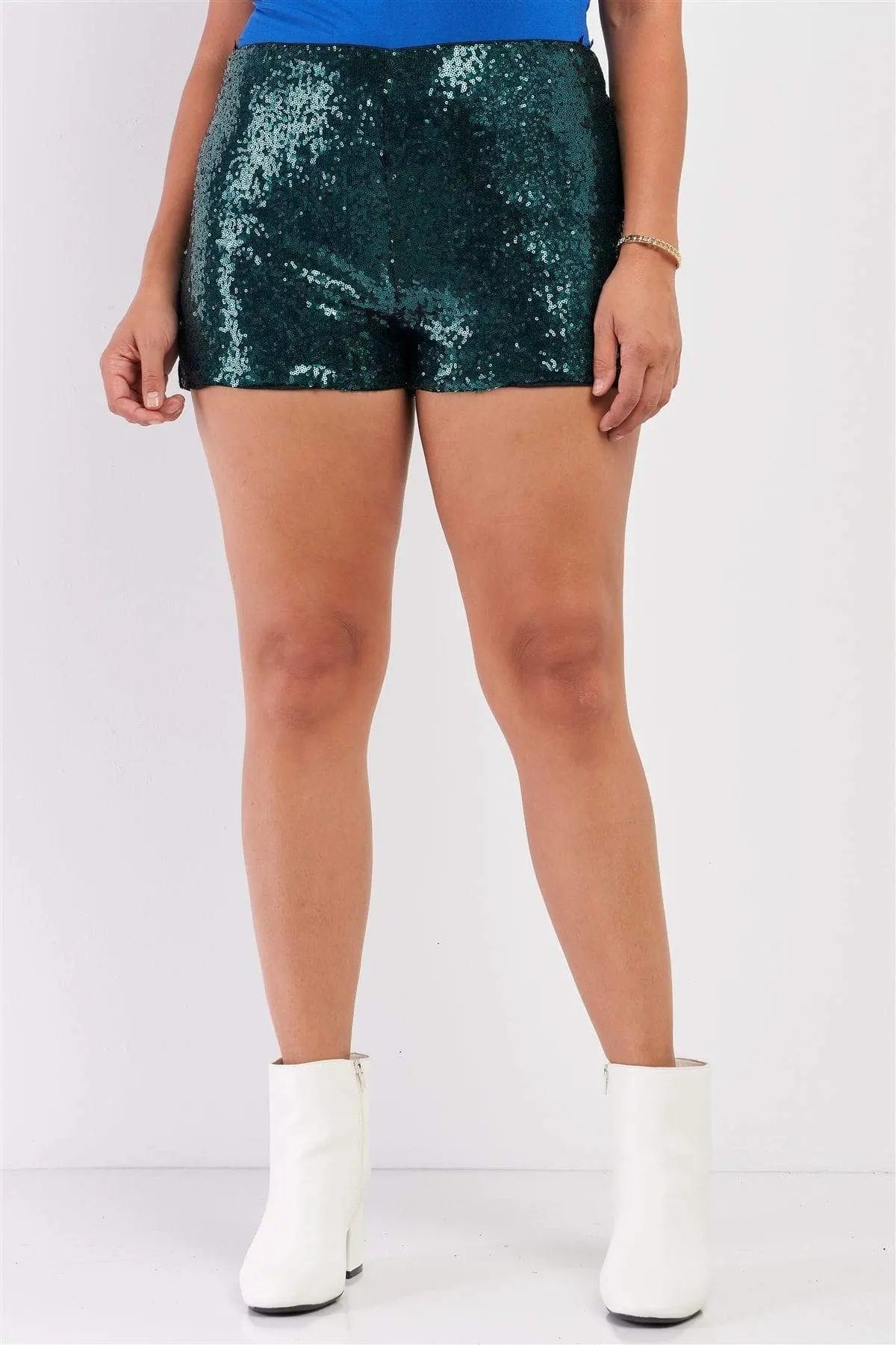 Damen Plus Size Mini Shorts mit Glitzer und Hoher Taille 3