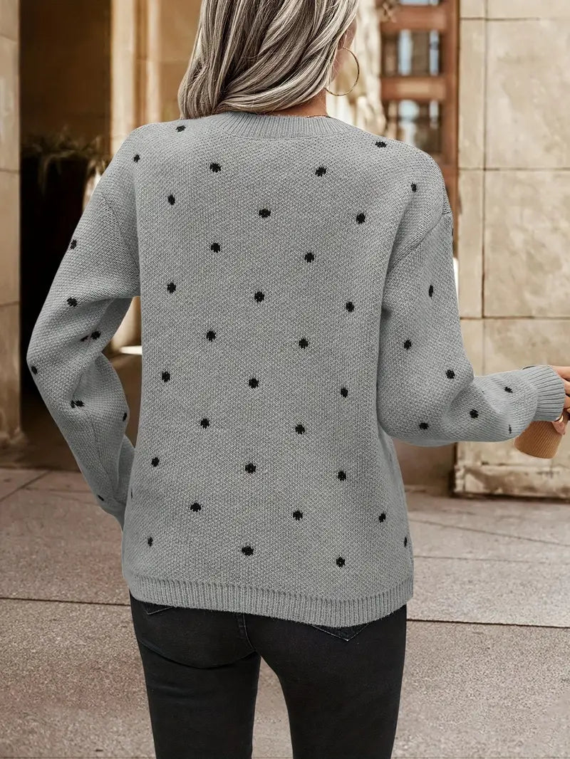 Damen Polkadot Pullover mit langen Ärmeln aus Baumwolle 2
