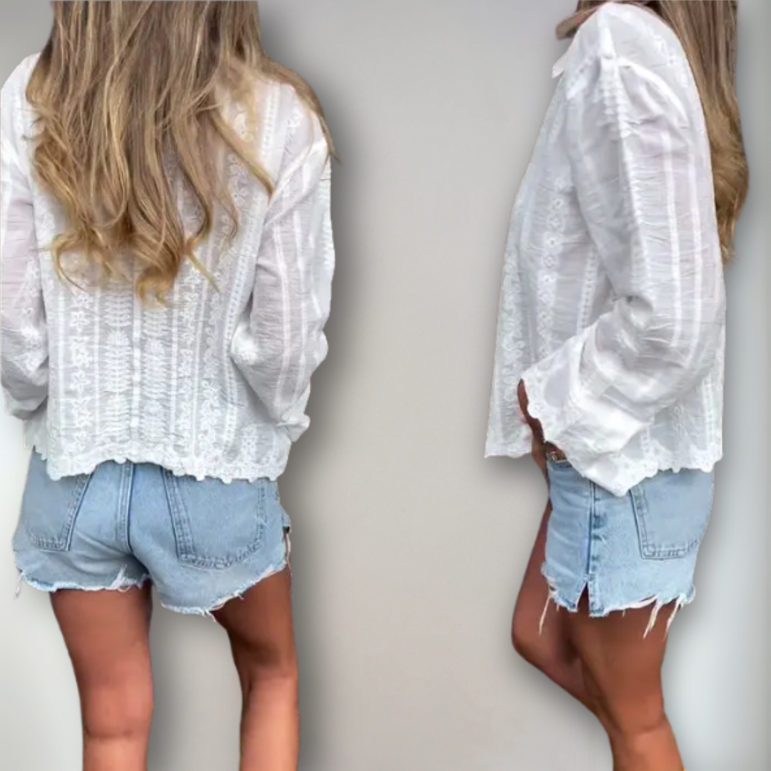 Damen Polo-Kragen Bluse mit Spitzen-Details 1