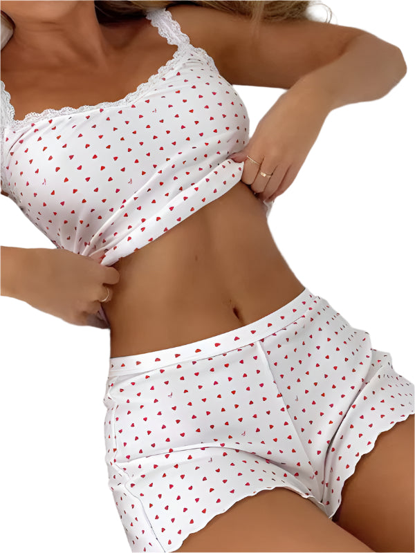 Damen Schlafanzug Set mit Spaghetti-Trägern und Blumenmuster 0