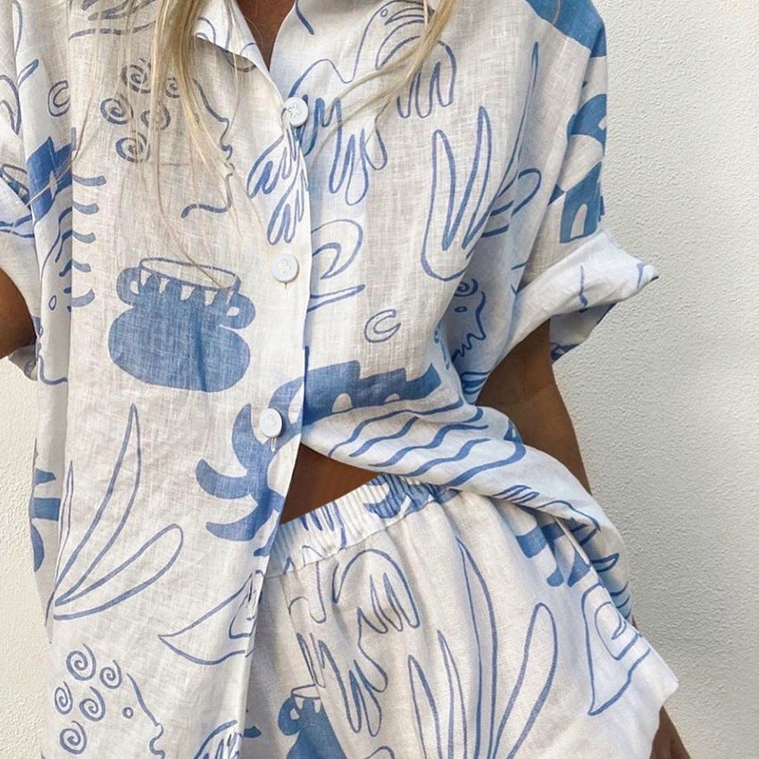 Damen Set Lässige Bluse und Shorts Atmungsaktives Gewebe 8