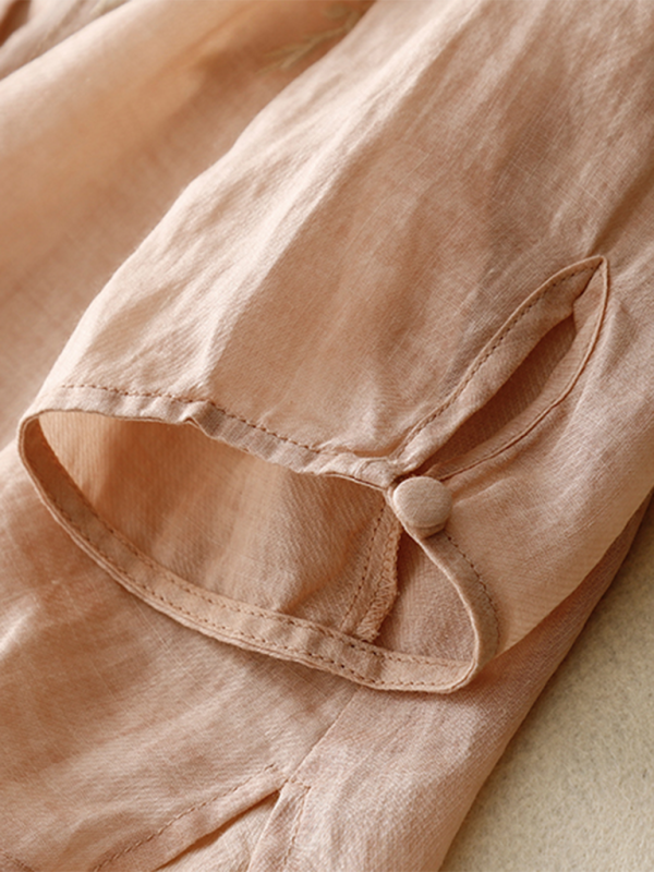 Damen Shirt Retro Rundhals Leinen mit Stickerei 4