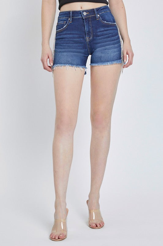 Damen Shorts mit hohen Taillen und Strassfransen 2