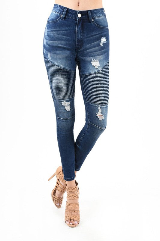 Damen Skinny Jeans Hohe Taille Zerstört Denim 1