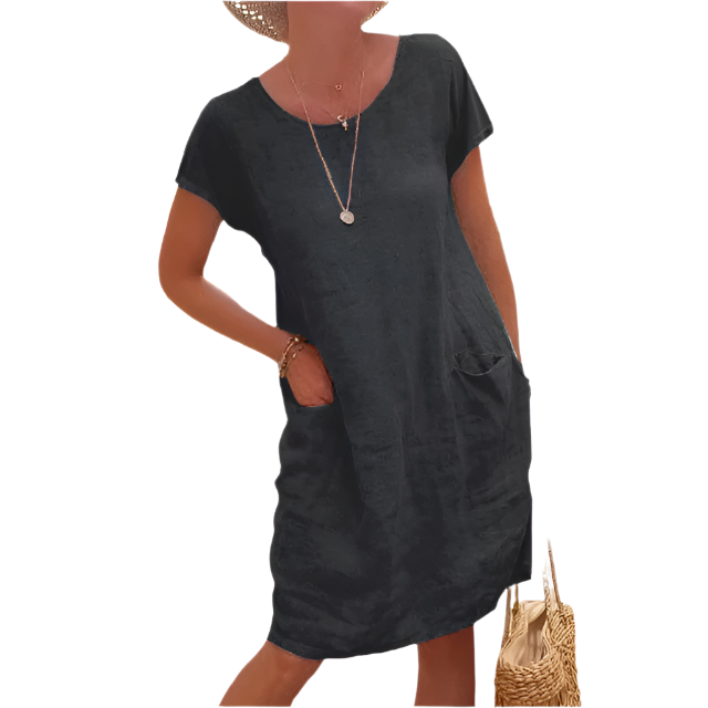 Damen Sommerkleid Lässig Leicht Atmungsaktiv mit Taschen 0