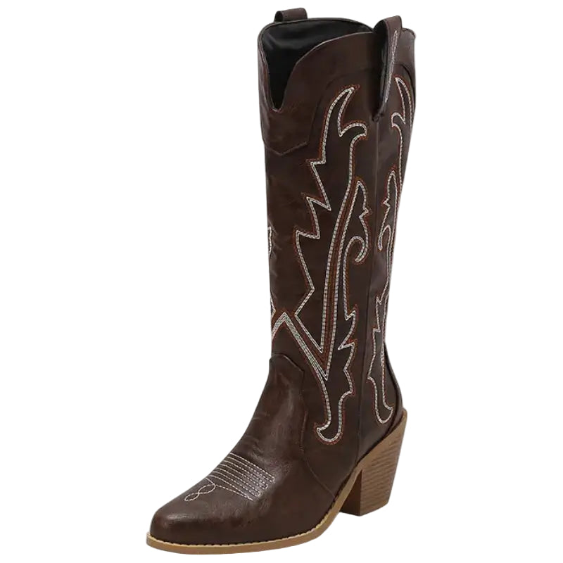 Damen Stiefel Cowboy Boots Imitationsleder Westernstil Braun 0