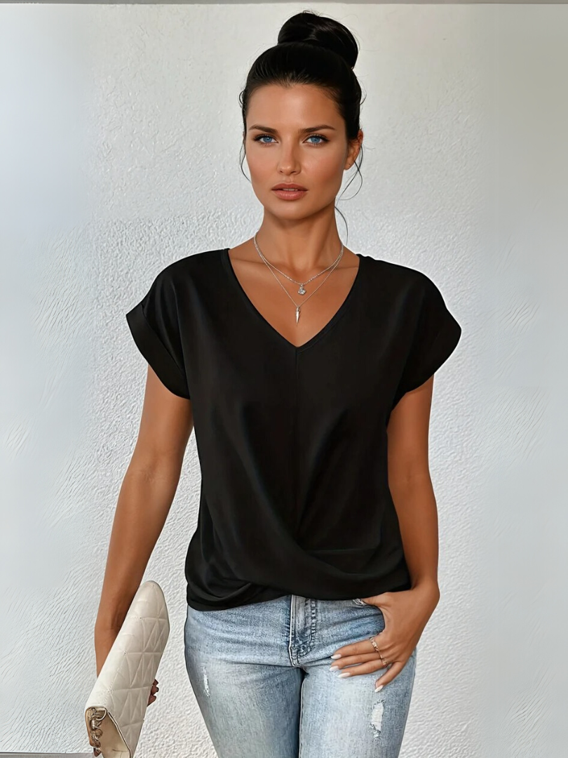Damen T-Shirt Herzausschnitt Bequeme Passform 100% Baumwolle 1
