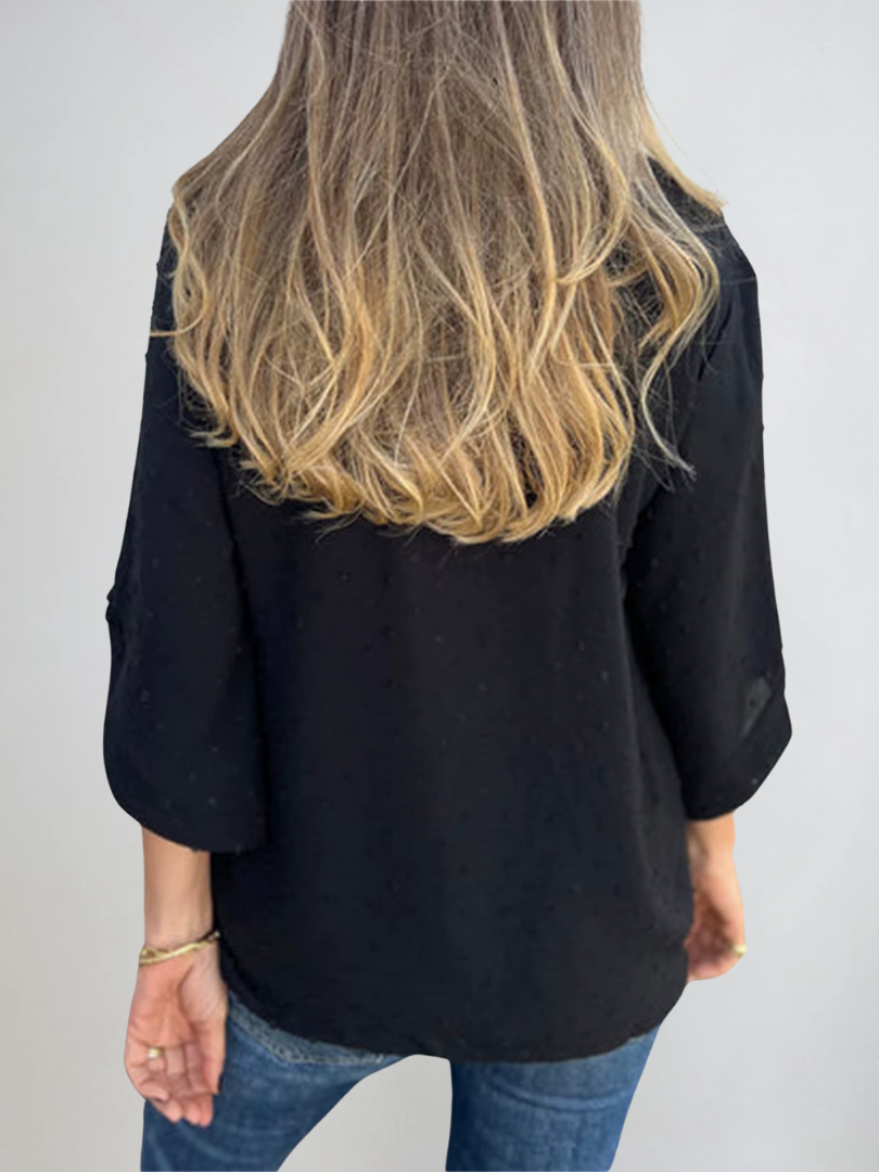 Damen T-Shirt Lässig mit Knopfärmeln aus Texturiertem Stoff 3