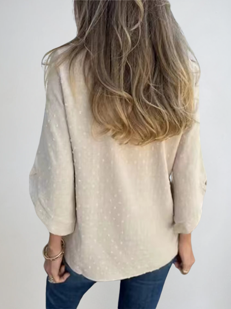 Damen T-Shirt Lässig mit Knopfärmeln aus Texturiertem Stoff 5