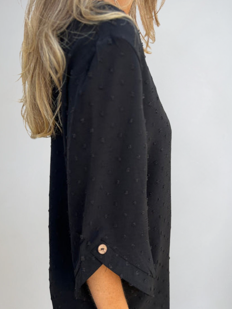 Damen T-Shirt Lässig mit Knopfärmeln aus Texturiertem Stoff 6