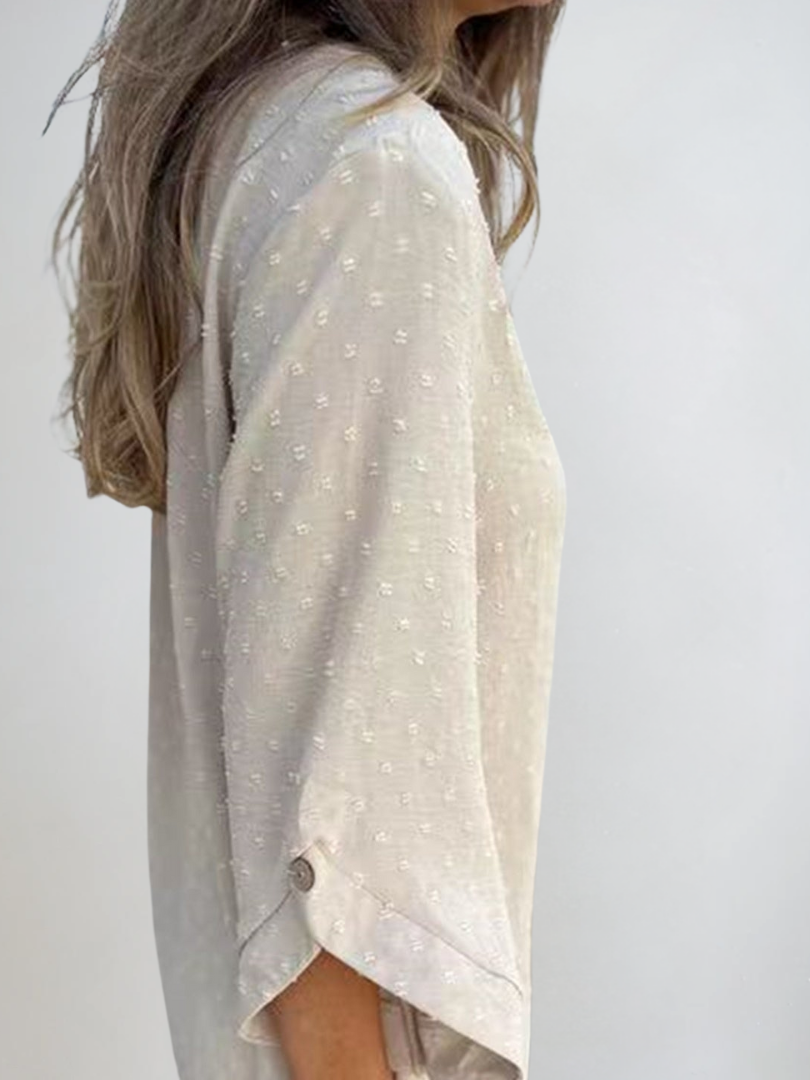 Damen T-Shirt Lässig mit Knopfärmeln aus Texturiertem Stoff 7