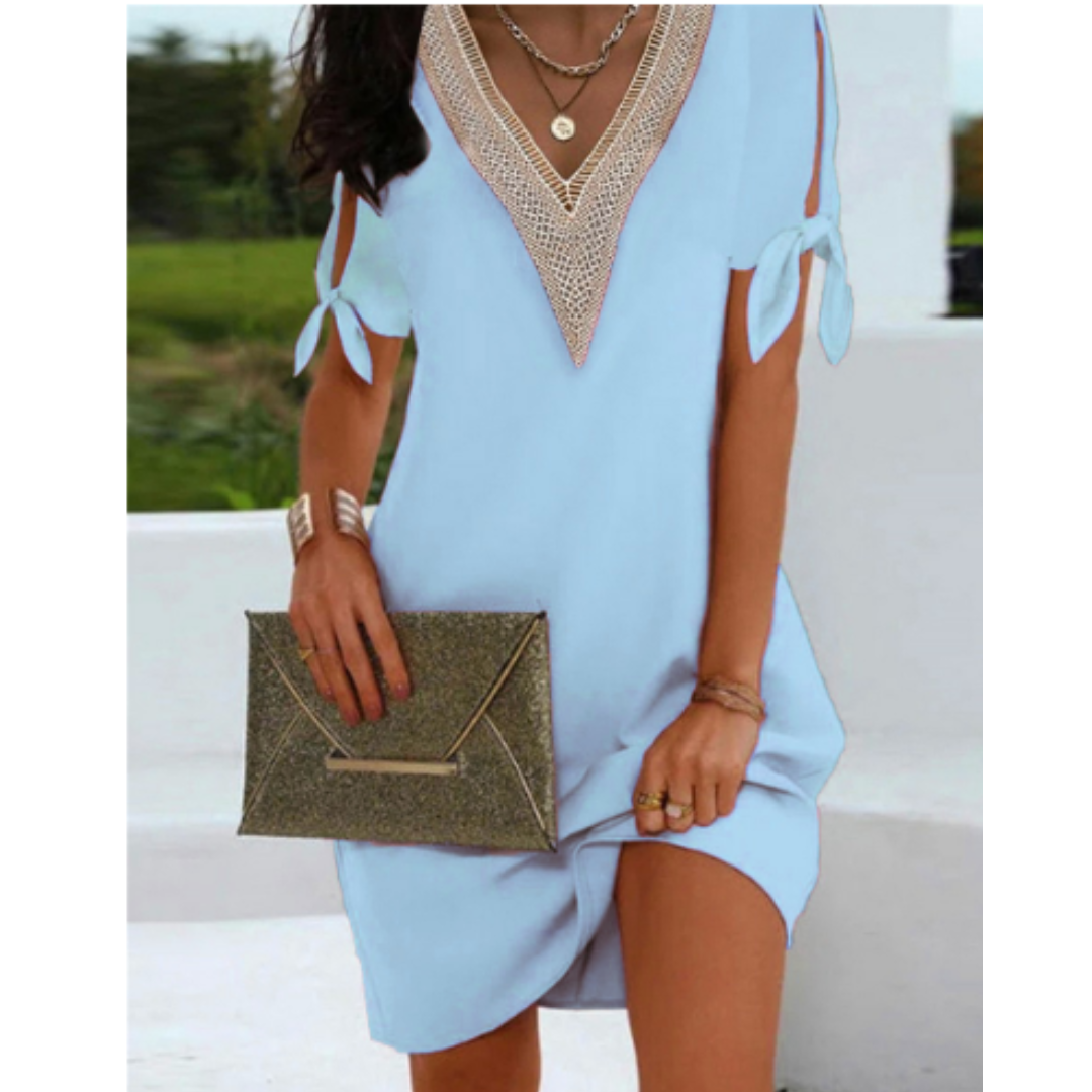 Damen Tunikakleid V-Ausschnitt mit Bindeärmeln 2