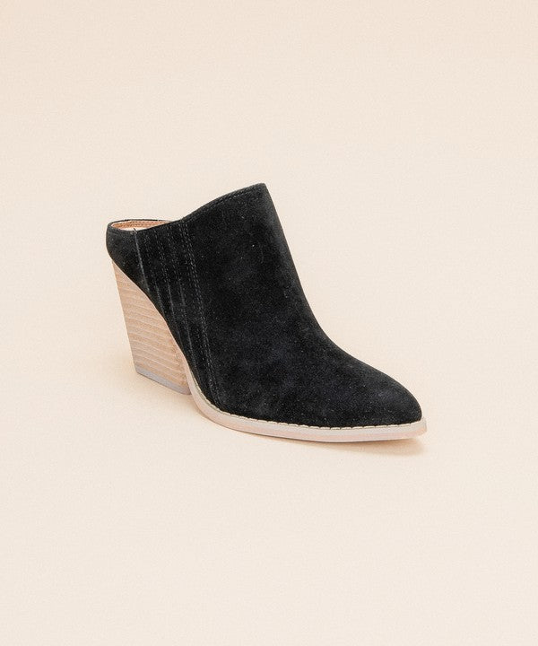 Damen Wedge Mules Chunky Absatz Offene Rückseite Schwarz 1