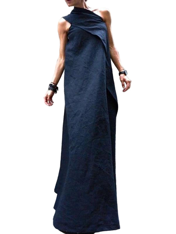 Damen ärmelloses Patchwork-Kleid in Marineblau 0